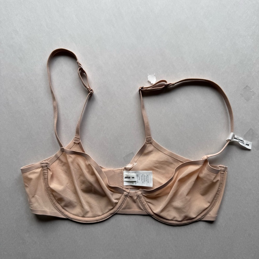 Aerie Smoothez Mesh Unlined Balconette Bra in Nude Semi Sheer 34B Neutral